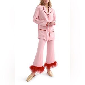 SLEEPER PARTY FEATHER TWO-PIECE PAJAMA SET IN PINK & RED X-Large XL